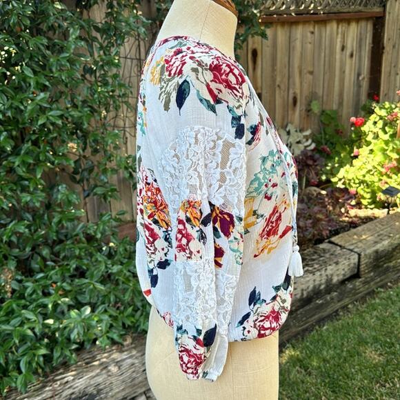 Eyeshadow Boho Peasant Flower Lace Blouse Top Size Small - Picture 4 of 9